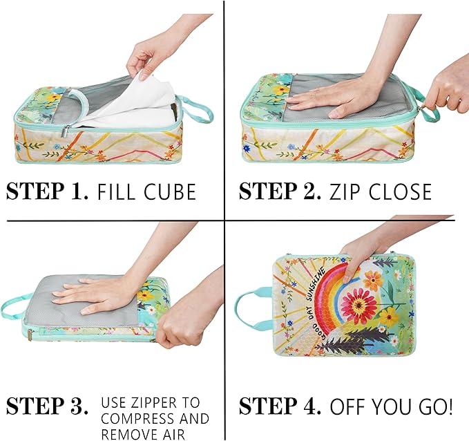 Compression Packing Cubes for Travel, 7 Set Natural Life Expandable Mesh Luggage Organizers, Waterproof Expandable/Compressio