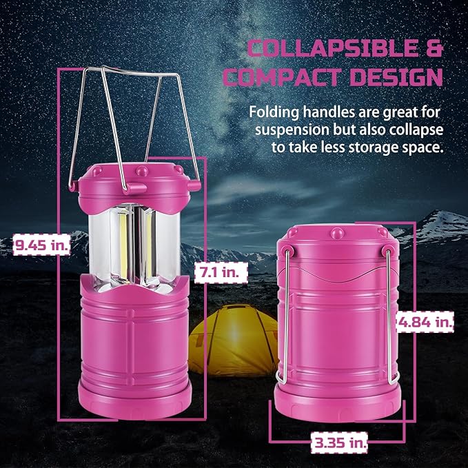 Lichamp LED Camping Lantern, 4 Pack Battery Powered Flashlight for Power Outages, Portable Collapsible Hanging Light Essentia