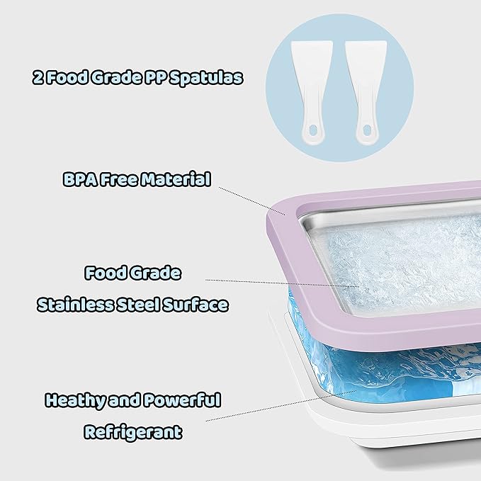 Ice Cream Roll Maker Rolled Ice Cream Machine, Sweet Spot Pan, Instant Cold Plate, Ideal for Making Rolled Ice Cream Soft Serve Slushies Frozen Yogurt Sorbet and Gelato (Lavender)