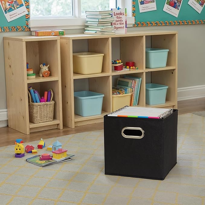 Household Essentials Foldable Fabric Storage Bins 6 Piece Set, Strong Poly-Woven Fabric, Sturdy Chipboard Sides, Grommet Fron
