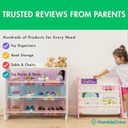 Humble Crew 4-Tier Kids Bookshelf, Pink/White - Premium Book Shelf for Kids Rooms with Four Deep Pockets - Toddler Sling Book