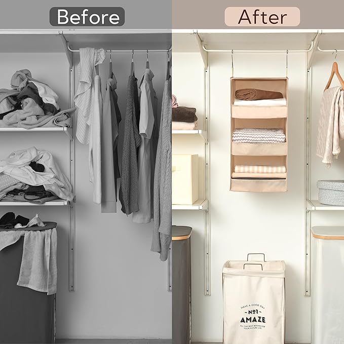 GRANNY SAYS 3 Shelf Hanging Closet Organizers and Storage, Collapsible Closet Storage Organizer with 2 Metal Hooks, Leak-Proo