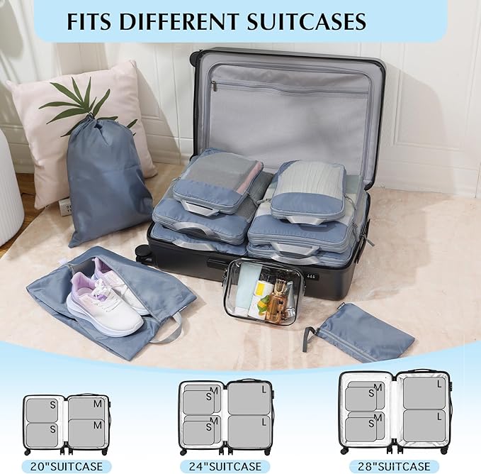 PFEYRPK Lightweight Compression Packing Cubes for Suitcases, Compressible Expandable Travel Packing Organizer with Clear Toil