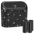 Accmor Bling Car Trash Can with Lid, Mini Vehicle Trash Bin, Car Dustbin Garbage Organizer with 60 Trash Bag, Leakproof Auto Storage Bag Container for Car, Home, Office (Carbon Fiber&Black Rhinestone)