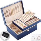 Jewelry Organizer Box PU Leather Jewelry Box for Girls Womens Earring Organizer Boxes 2 Layer Large Jewelry Storage Case Remo