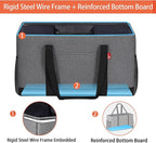 Extra Large Utility Tote Bag, Foldable Reusable Grocery Bags, Collapsible Tote with Metal Wire Frame & Reinforced Bottom Board, Stand up Large Utility Tote for Groceries, Shopping, Storage