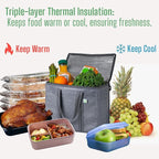VENO 2 Pack Cooler Bag and Insulated Grocery Bags for Food Delivery, Collapsible Cooler. Reusable Shopping Bags for Groceries with Hard Bottom, Zippered Top, Foldable, Heavy-Duty (Gray, 2 Pack)