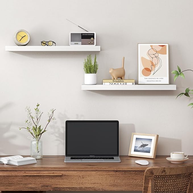 Heimlove 24 Inch Floating Shelves for Wall,Mounted Storage Wood Shelves with Invisible Brackets Hanging Shelf for Bedroom,Liv