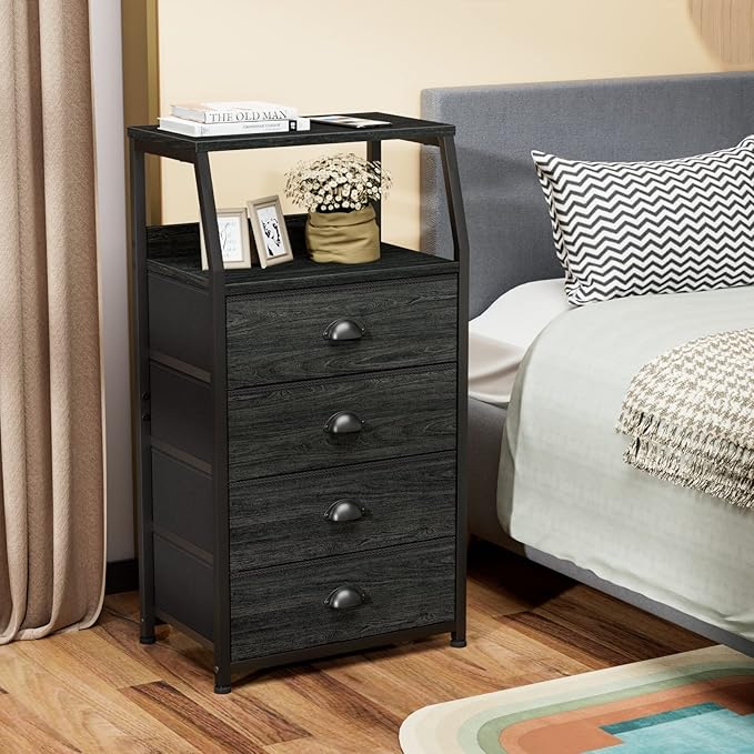 Furnulem Tall 4 Drawers Dresser, Vertical Storage Tower Black Dresser for Bedroom, Hallway, Entryway, Nursery, Closet Organiz