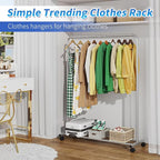 Simple Trending Standard Clothes Clothing Garment Rack with Storage Shelves, Rolling Clothes Organizer on Wheels for Hanging 