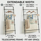 Blanket Ladder Black Expandable Width (17.3-32.3 inch) 5.4 Ft Tall 5 Rungs Metal Quilt Holder Rack Wall Leaning Strong Load C