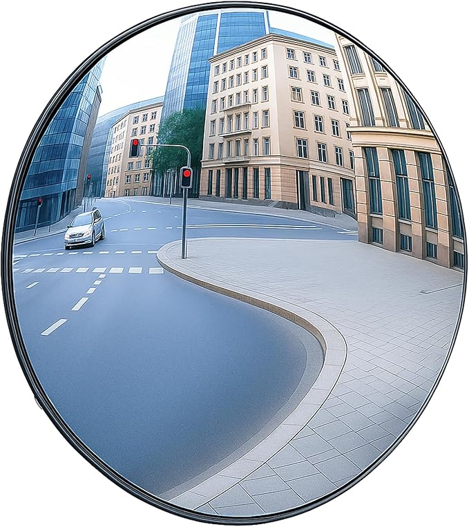 12" Convex Traffic Mirror for Outdoor & Indoor Use – Wide Angle 180° Curved Safety Mirror with Adjustable Mounting Bracket, Ideal for Driveway, Garage, Parking Lot, Warehouse & Blind Spot Monitoring