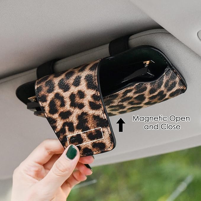 Sunglass Holder for Car Visor, Car Sunglasses Holder Leather, Eyeglasses Holder Glasses Storage Case Visor Accessories