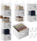 Closet Hanging Organizer with Drawers, 6 Tier Metal Closet Organizers and Storage with 4 Hanging Hooks 4 S-Hooks for Wardrobe