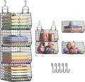 4" Extra Deeper Hanging Closet Organizers and Storage,4 Tier Foldable Wire Cabinet Shelves with 5 S Hooks,Small Metal Basket 