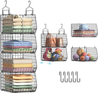 4" Extra Deeper Hanging Closet Organizers and Storage,4 Tier Foldable Wire Cabinet Shelves with 5 S Hooks,Small Metal Basket 