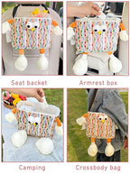 Car Trash Bag Hanging Cute 2 in 1 Can with Tissue Holder Box Seat Back over the Seat Organizer Plush Cartoon Animal Storage Garbage,Pink