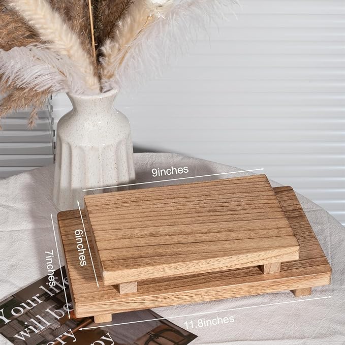 zoocatia Small Wood Tray Pedestal Stand Farmhouse Bathroom Decor Decorative Wooden Riser Kitchen Soap Dish Holder for Vanity,