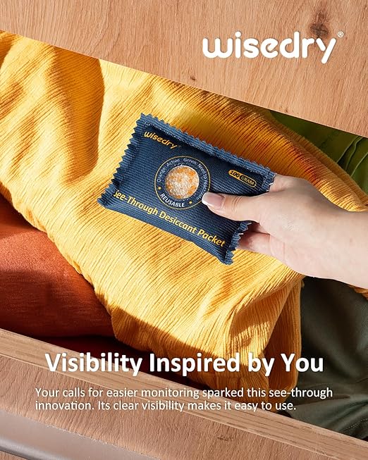 wisedry 100g [10 Packs] See-Through Desiccant Packs for Storage, Reusable Color Indicating Silica Gel Desiccant Packets, Mois