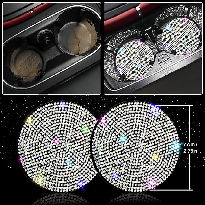 NBTEPEM 27 PCs Multicolor Bling Car Accessories Set for Women, Steering Wheel Covers Universal Fit 15 Inch, Bling License Plate Frame, Bling Phone Holder, Bling Car Coasters