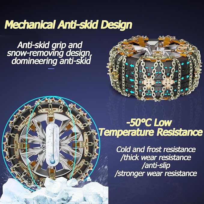 Snow Chains, Tire Chains for Car SUV Pickup Trucks, Adjustable Portable Universal Emergency Anti Skid Snow Car Tire Chains fo