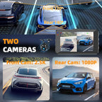 Dash Cam Front and Rear Dash Camera WiFi/APP Control Car Camera with 64G Card 2.5K Front Dash Cam+1080P Rear Dashcams with Su