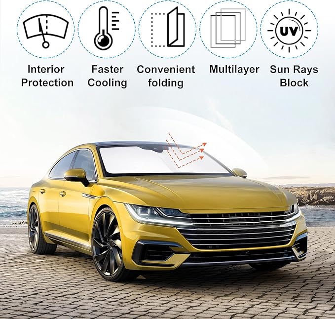 Front Windshield Sun Shade Foldable Car Front Window Sun Shade Windshield Shade Custom Fit for 2012-2022 Volkswagen VW Passat Block UV Rays Accessories Heat Keep Cooler