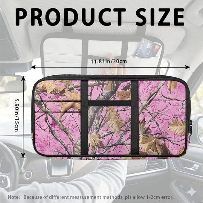 Camo Hunting Pink Car Sun Visor Organizer Personalized Car Visor Organizer with Big Zipper Pocket Card Holder Suitable for Cars SUV Keep Tidy