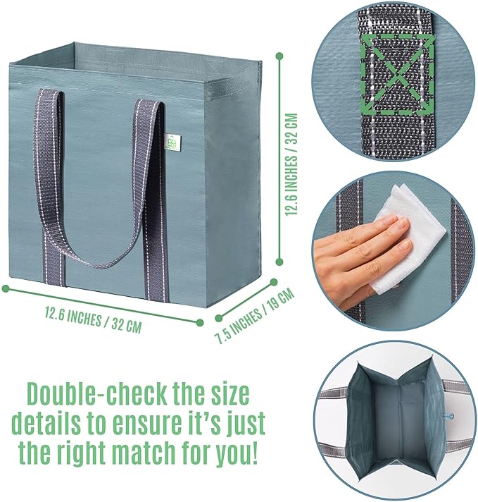 VENO 2-4 Pack Reusable Grocery shopping Bags, Medium Tote Bag w/Handle Hard Bottom, Heavy Duty, Foldable Carrier