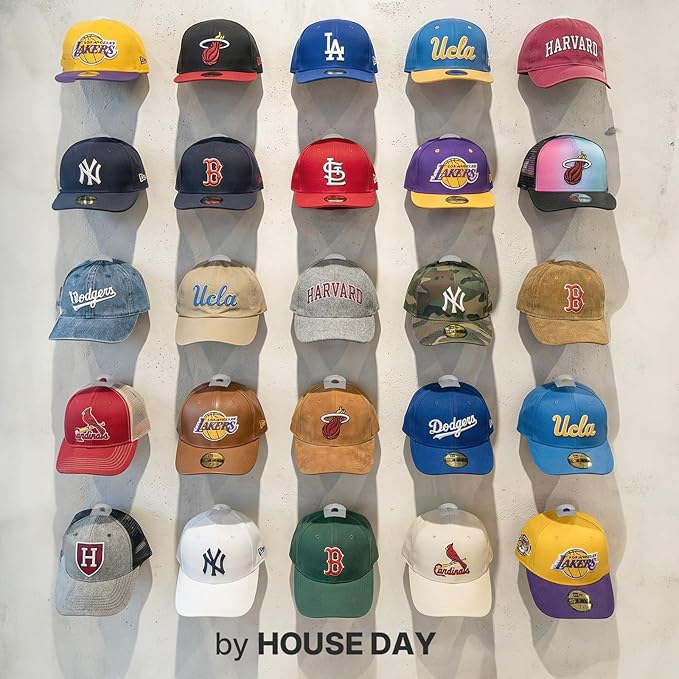 HOUSE DAY Adhesive Hat Hooks for Wall 16 Pack, Strong Hat Rack for Baseball Cap Display Organizer, Hats Hangers Holder for Wa