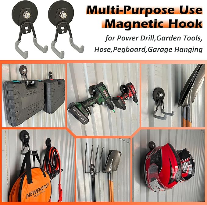 ULIBERMAGNET Upgraded Heavy Duty Magnetic Hooks,4 Pack Strong Large Magnet Hook for Power Drill,Garden Tools,Hose,Pegboard,Ga