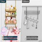 Consumest Over The Door Hooks Organizer - 4 Tier Door Coat Rack with 3 Baskets and 12 Hooks, Stainless Steel Towel Hanger for