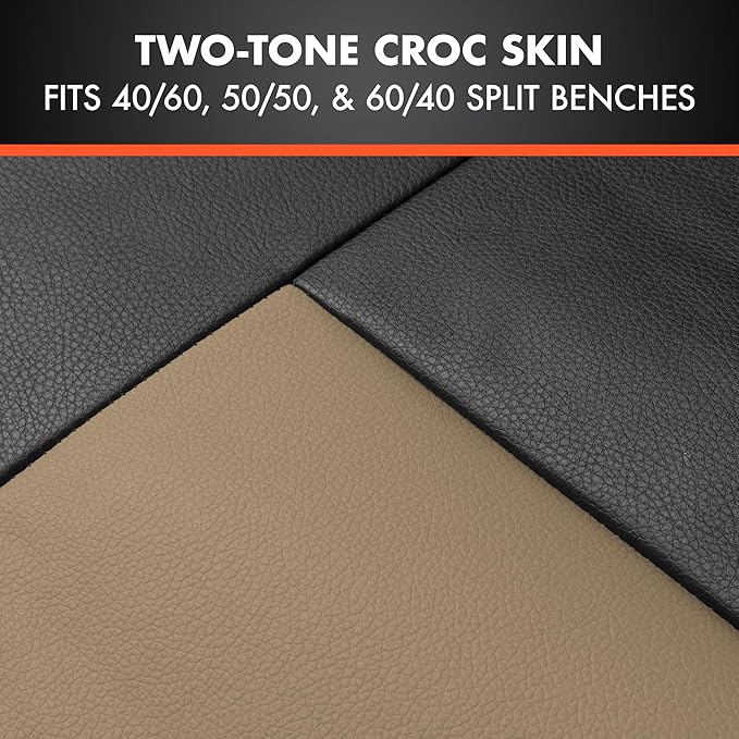 BDk Faux Leather Car Seat Cover Full Set - Front & Rear Split Bench Beige Seat Covers for SUV & Truck Seat Covers, Airbag Com