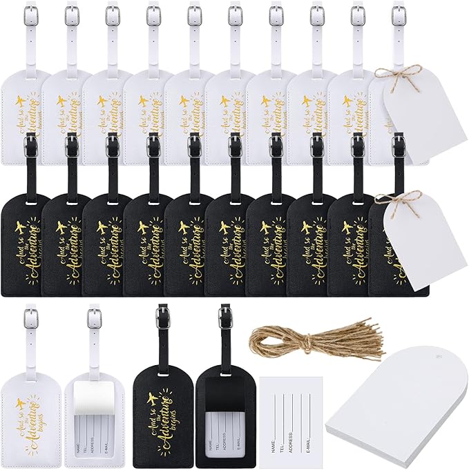 Amylove Bulk Luggage Tags Wedding Favors Adventure Begins Luggage Tags for Guests Travel Tag for Suitcase Bridal Gift 24 Pack