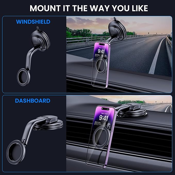 for Magsafe Car Mount,【Strong Magnets & Low Profile】 Magnetic Phone Holder for Car Dashboard Windshield Universal Hands Free Car Phone Holder for iPhone 15 14 13 12 Pro Max Plus Android