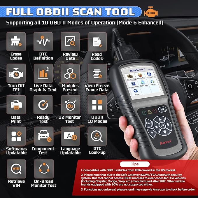 Autel MaxiLink ML519 Enhanced Mode 6 OBD2 Scanner Auto Diagnostic Scan Tool Check Engine Fault Code Reader CAN Scan Tool,