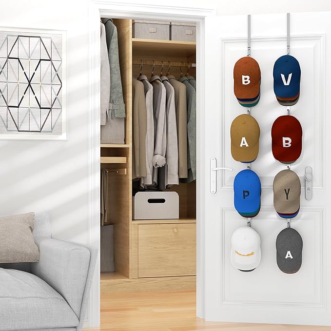 HapiRm Over Door Hat Rack - 2 Packs Hat Organizer with 8 Hooks Design, Hanging Baseball Cap Organizer Storage Holds Up to 40 