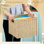 Jingmore 2 Pack Paper Rope Hanging File Box, Letter Size Document Filing Boxes, Woven Decorative Storage Box, Hanging File Ba