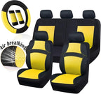 CAR PASS Universal 13PCS 3D Air Mesh-100% Breathable Seat Covers Full Sets Steering Wheel&Belt Cover Airbag and Rear Split Bench Compatible for 90% Automotive SUV Truck Cute Women Black Yellow