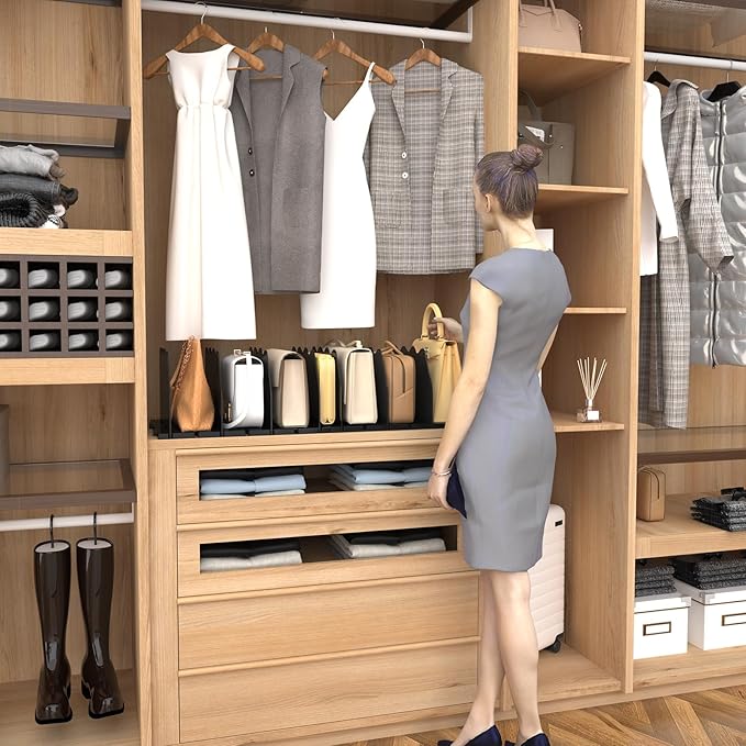 SPACEKEEPER Shelf Divider for Closet, Adjustable Purse Organizers Handbag Separators Storage Organizer Bookshelf Separator Di