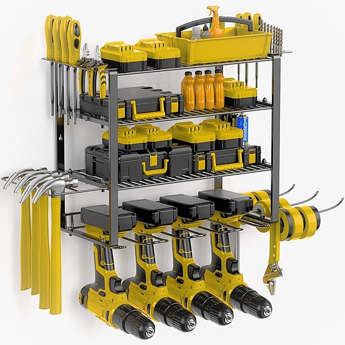 Heavy Duty Drill Holder & Power Tool Organizer Wall Mount, Metal Cordless Tool Organizer for Cordless Drill, Accessory Holder