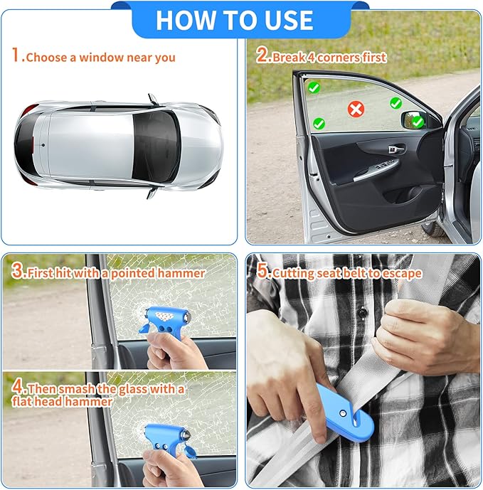 Car Safety Hammer, 3-in-1 Emergency Escape Tool with Window Breaker and Seat Belt Cutter, Safety Emergency Car Escape Tool fo