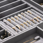 Velvet Jewelry Drawer Organizer Trays – Grey Stackable Jewelry Storage Inserts Set, 4-Layer Jewelry Tray Set for Earrings, Ri