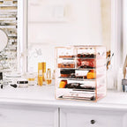 Sorbus Acrylic Makeup Organizer Set, 7-Drawer Vanity & Countertop Cosmetic Storage with Small & Wide Drawers, Pink Makeup Sto