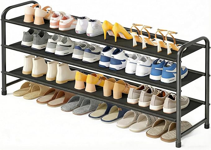 MISSLO 3-Tier Long Shoe Rack for Closet Shoe Organizer for Closet Floor Entryway Storage Stackable Wide Shoe Shelf Stores 24 