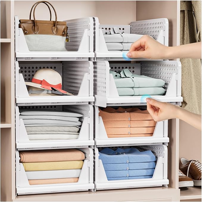 8 Pack Stackable Closet Storage Basket - Stackable Storage Bins, Multifunctional & Foldable Closet Organizer Waterproof, Ward