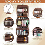 Elviros Hanging Toiletry Bag for Men Travel Essentials 3-in-1 Large Waterproof Dopp Kit PU Leather Shaving Bag with Separate 