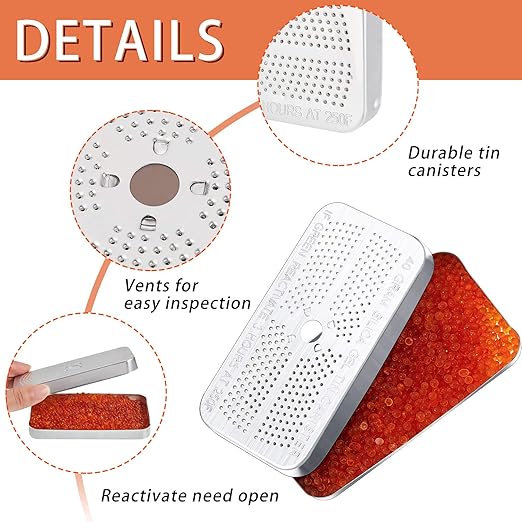 Patelai 5 Pieces 40 Gram Silica Gel Dehumidifier Desiccant Silica Gel Canister Reusable Absorber Orange Desiccant Canisters
