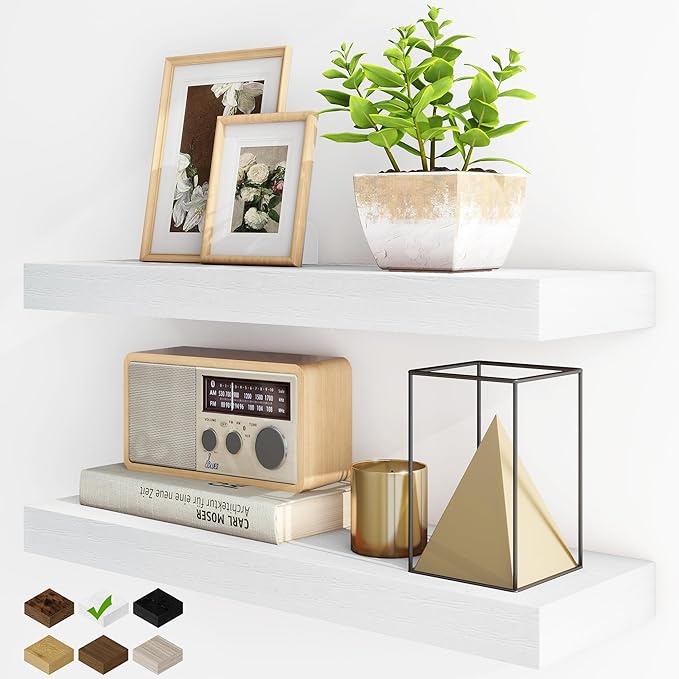Fun Memories Floating Shelves for Wall, 24Inch Floating Shelves Set of 2, Hanging Shelf with Invisible Brackets, Wood Shelves