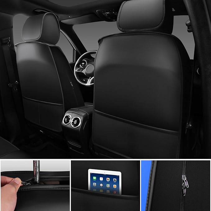 CAR PASS Nappa Leather Car Seat Covers Front Seats, Luxury Seat Protector for Cars, Waterproof Anti-Slip Seat Cushion Airbag 